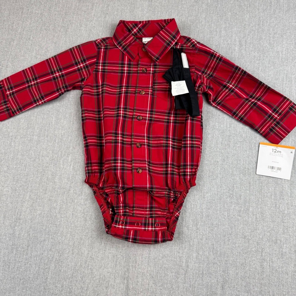 NWT Carter's Infant Boy's plaid one piece with bow tie Christmas outfit